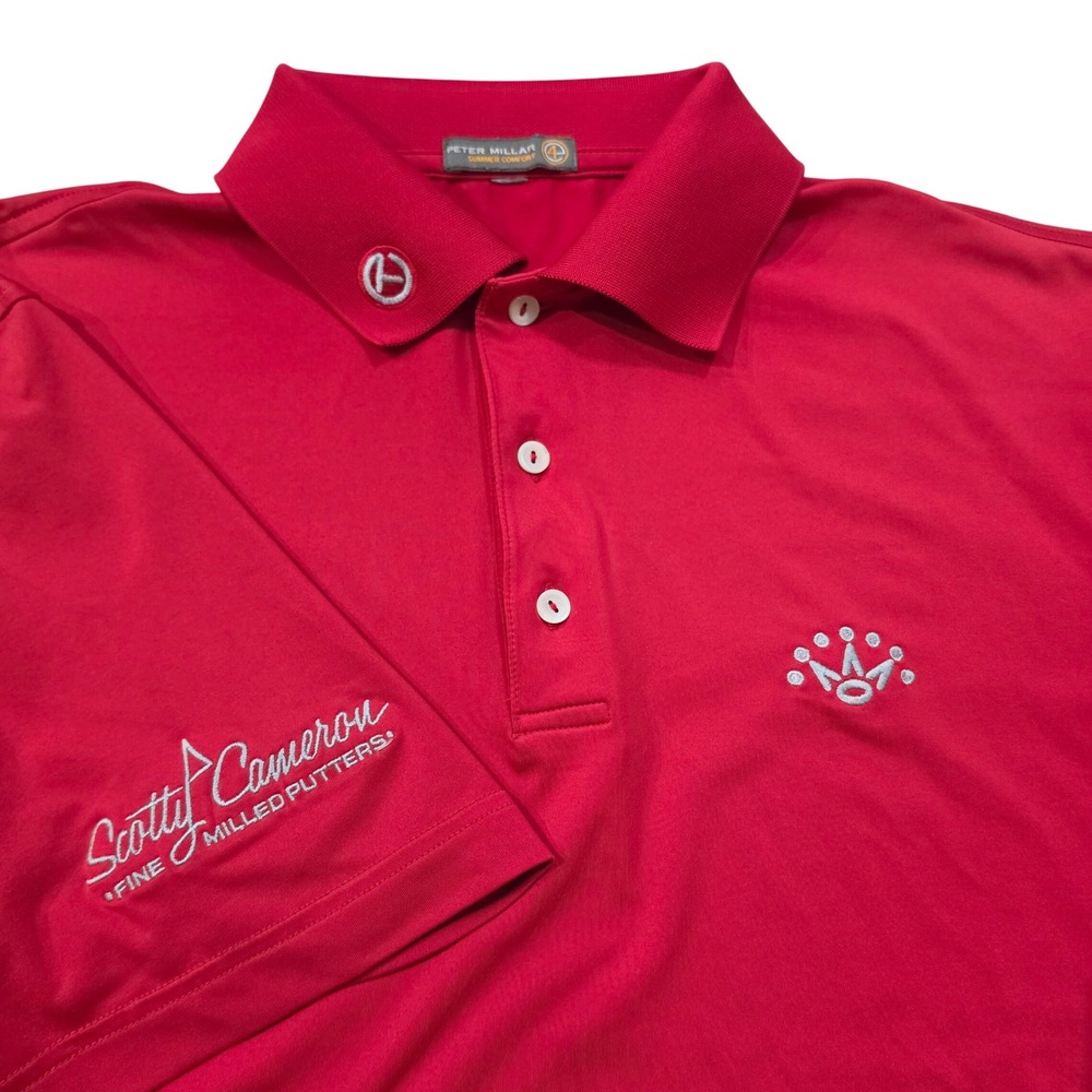 Scotty Cameron Circle T Peter Millar Golf Polo Shirt Red 7 Point Crown Men Large